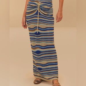 FARM Rio Blue Mixed Waves Metallic Knit Maxi Skirt NWT Size Small